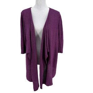 Eileen Fisher Cardigan Sweater Knit Open Draped Linen Purple Size Petite large